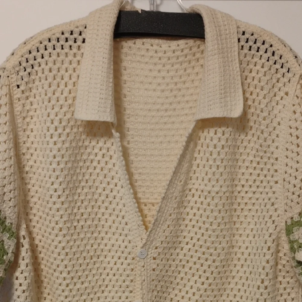 Cream and Green Crochet Men's Shirt - Picture 2 of 4